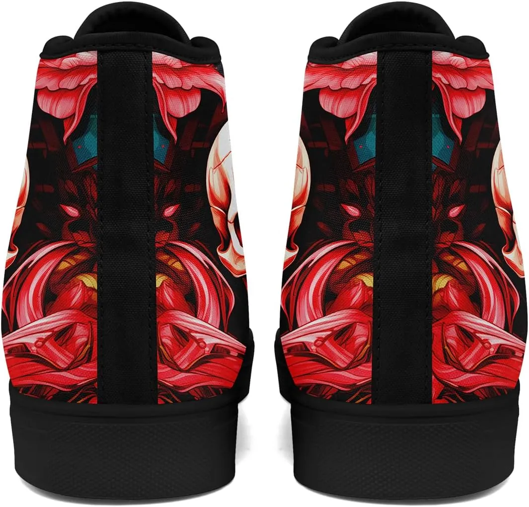 Unisex Skull High Tops for Women Cool Design Black Canvas Shoes Classic Lace Up Fashion Sneakers Streetwear