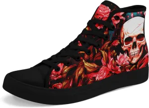 Unisex Skull High Tops for Women Cool Design Black Canvas Shoes Classic Lace Up Fashion Sneakers Streetwear