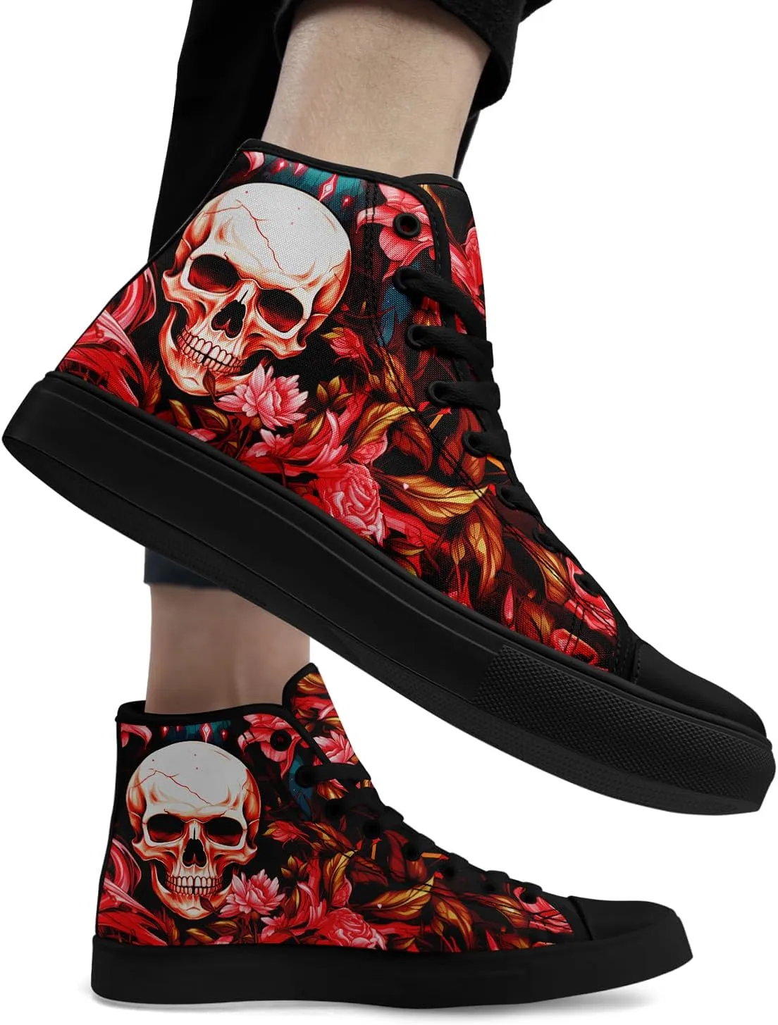 Unisex Skull High Tops for Women Cool Design Black Canvas Shoes Classic Lace Up Fashion Sneakers Streetwear