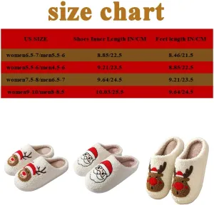 Unisex Xmas Elk Shoes Santa Reindeer Cute Strawberry Cartoon Christmas Tree Pink Bow Memory Foam Soft Plush House Slippers Indoor/Outdoor