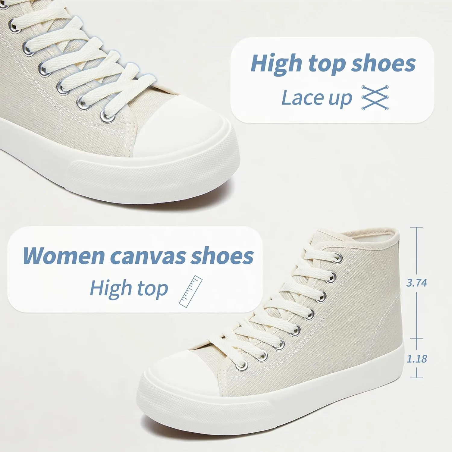 Uoidru High Top Sneakers for Women Canvas Shoes White Canvas High Tops Women Casual Shoes Lace Up Fashion Sneakers