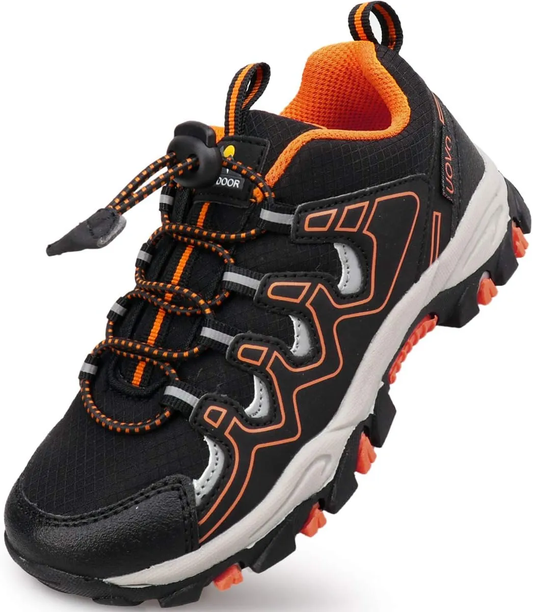 UOVO Boys Shoes Boys Sneakers Boys Tennis Running Shoes Waterproof Hiking Shoes Kids Athletic Outdoor Sneakers Slip Resistant(Little/Big Boys) Black/Orange