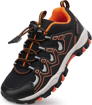 UOVO Boys Shoes Boys Sneakers Boys Tennis Running Shoes Waterproof Hiking Shoes Kids Athletic Outdoor Sneakers Slip Resistant(Little/Big Boys) Black/Orange