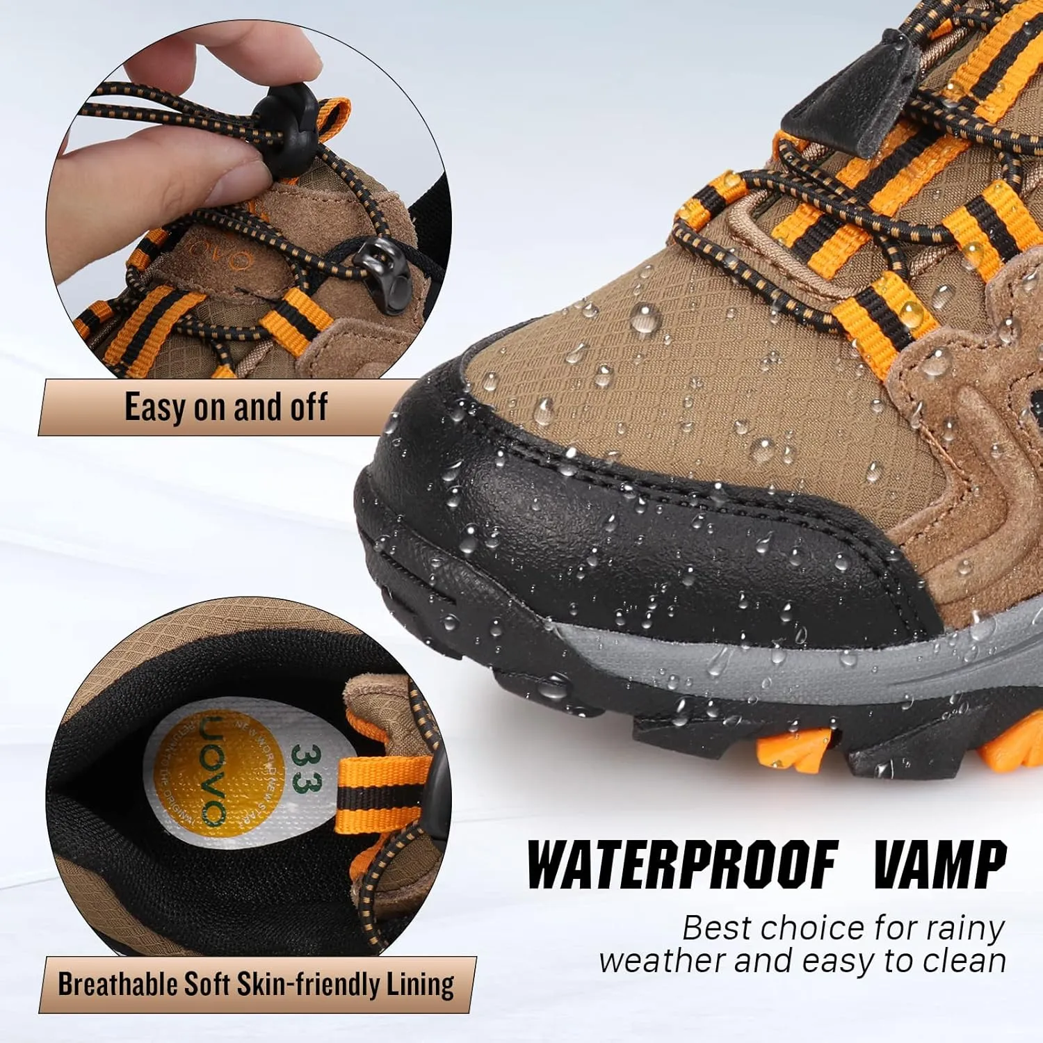 UOVO Boys Shoes Boys Sneakers Boys Tennis Running Shoes Waterproof Hiking Shoes Kids Athletic Outdoor Sneakers Slip Resistant(Little/Big Boys)