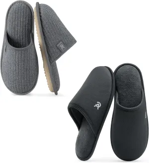 VeraCosy Couple’s Set of 2 Pairs - Women's Terry Cloth Scuff Slippers (Siize7-8, Gray) - Men's Knit Scuff Slippers (Size11-12, Gray)