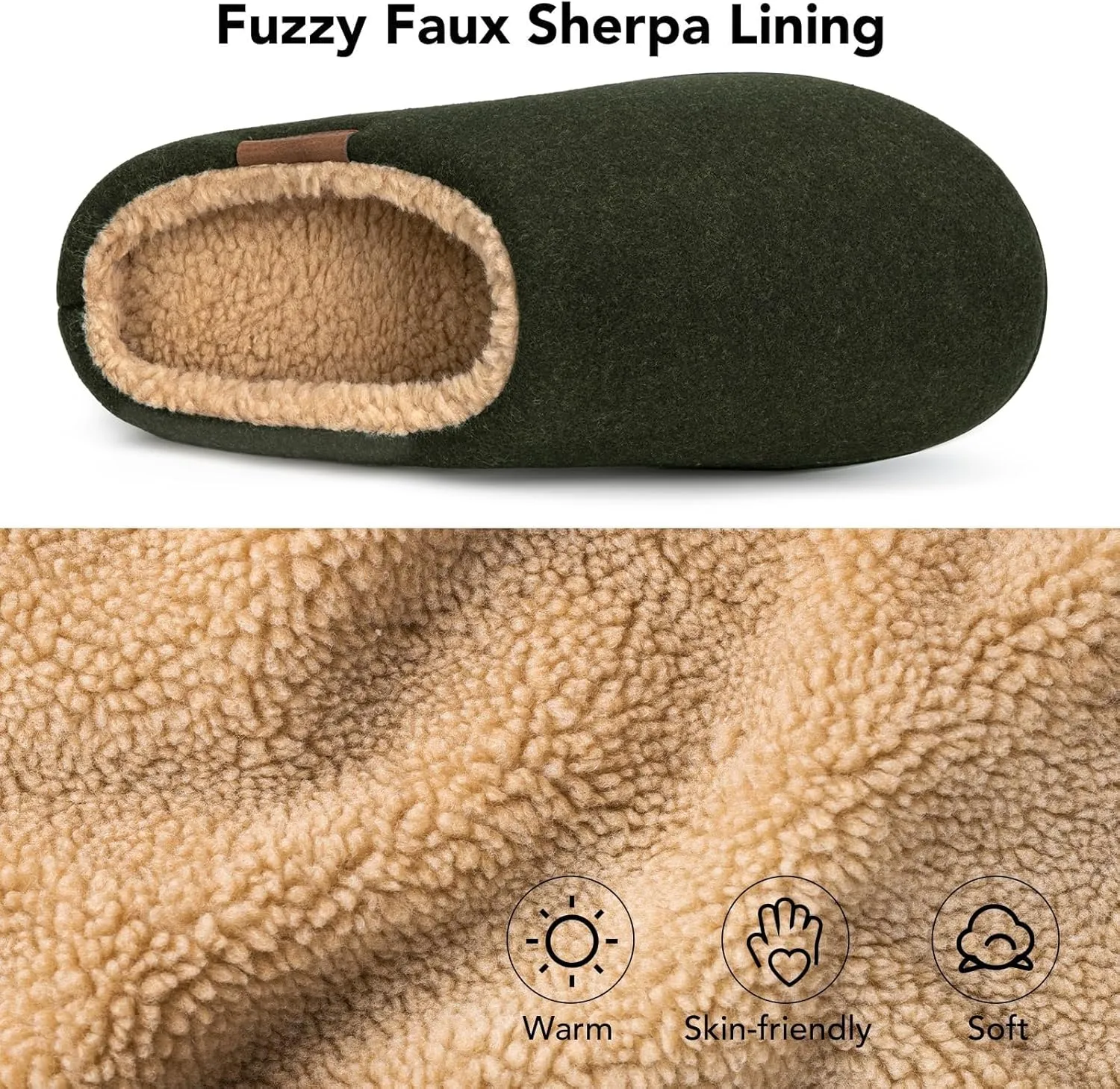 VeraCosy Men's Wool Felt Slippers Warm Fuzzy Faux Sherpa Slip-on Memory Foam Indoor House Slippers