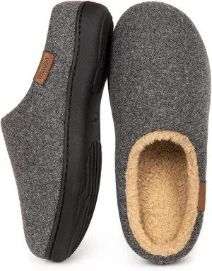 VeraCosy Men's Wool Felt Slippers Warm Fuzzy Faux Sherpa Slip-on Memory Foam Indoor House Slippers