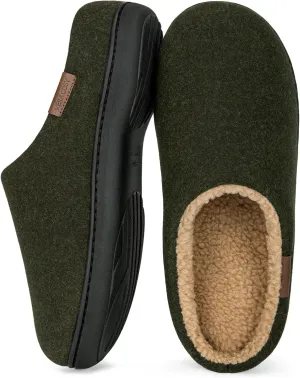 VeraCosy Men's Wool Felt Slippers Warm Fuzzy Faux Sherpa Slip-on Memory Foam Indoor House Slippers
