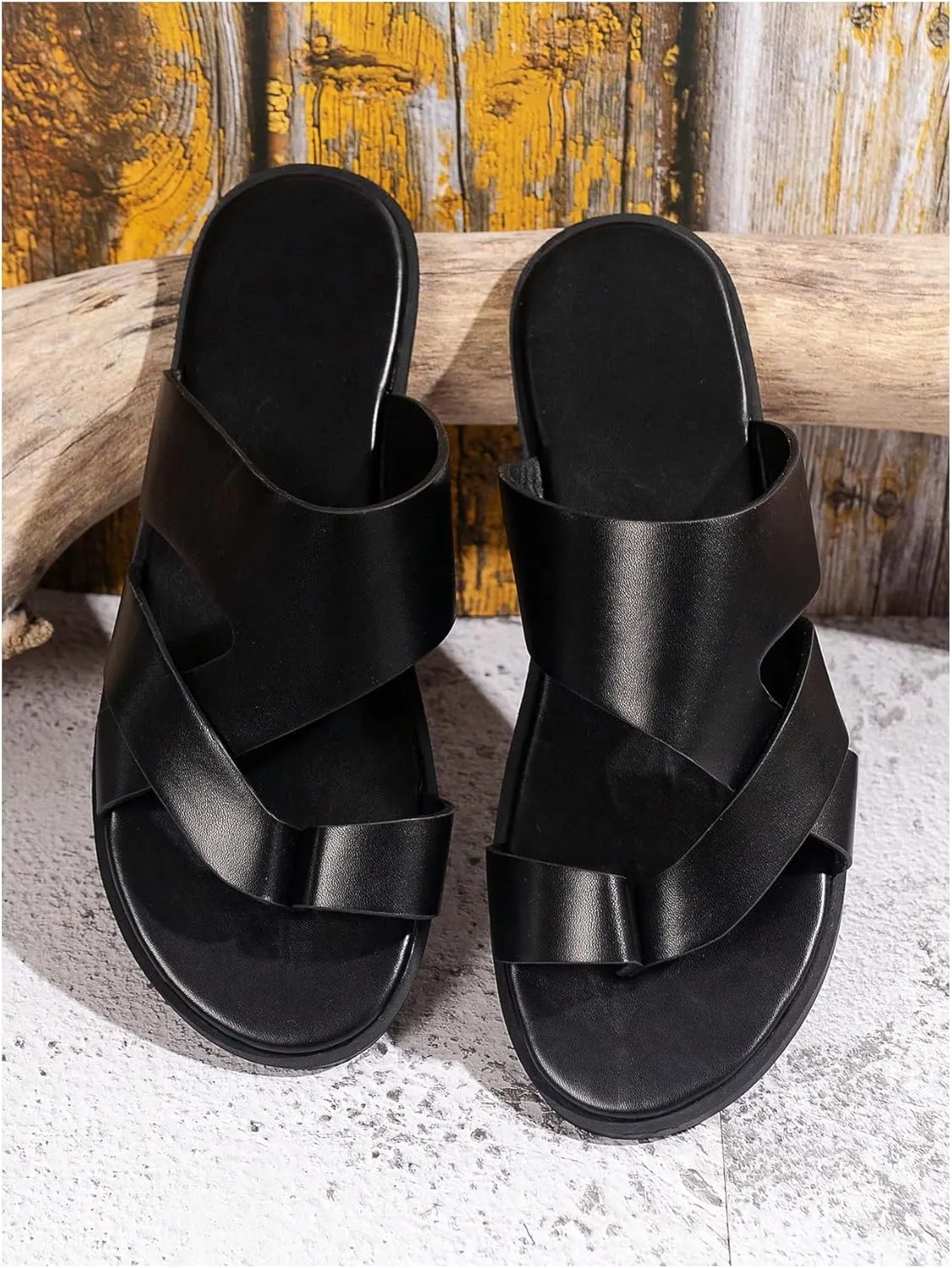 Verdusa Men's Casual Crisscross Leather Flip Flops Thong Sandals