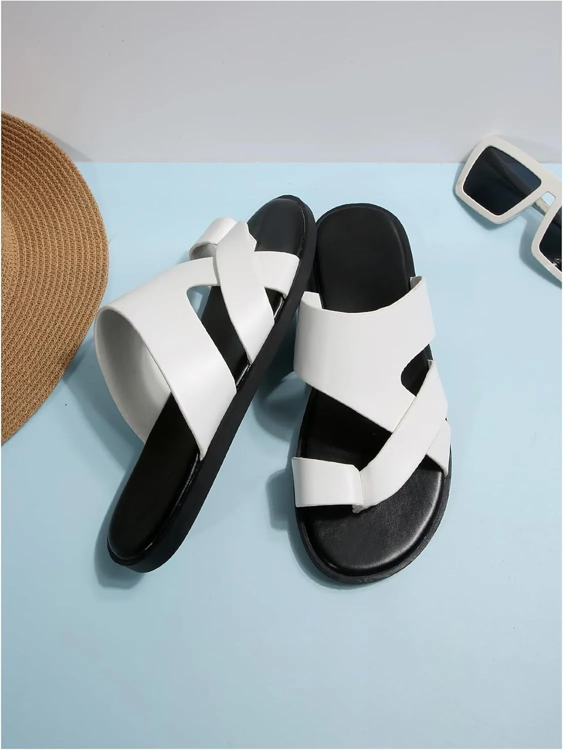 Verdusa Men's Casual Crisscross Leather Flip Flops Thong Sandals