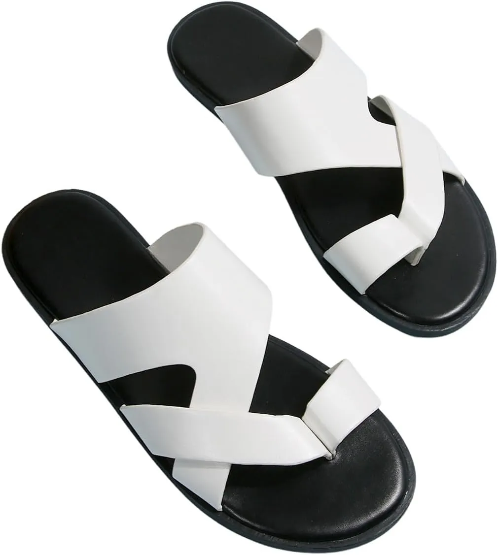 Verdusa Men's Casual Crisscross Leather Flip Flops Thong Sandals
