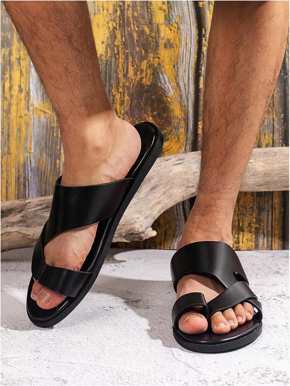 Verdusa Men's Casual Crisscross Leather Flip Flops Thong Sandals