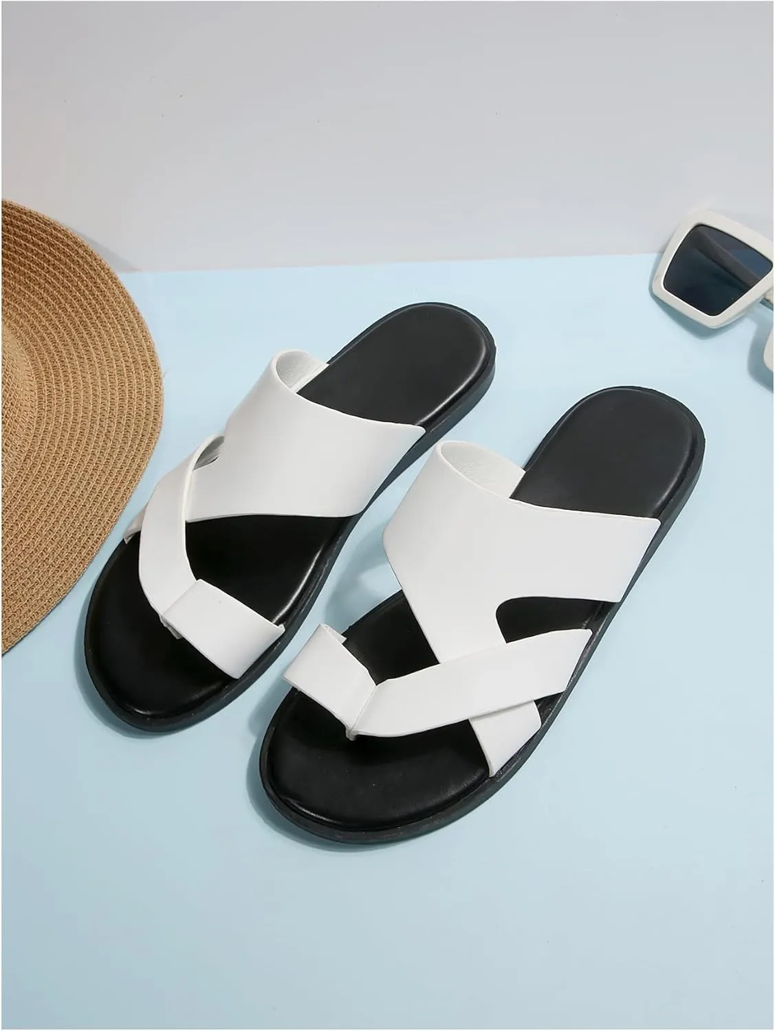 Verdusa Men's Casual Crisscross Leather Flip Flops Thong Sandals