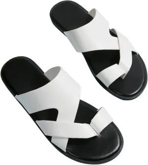 Verdusa Men's Casual Crisscross Leather Flip Flops Thong Sandals