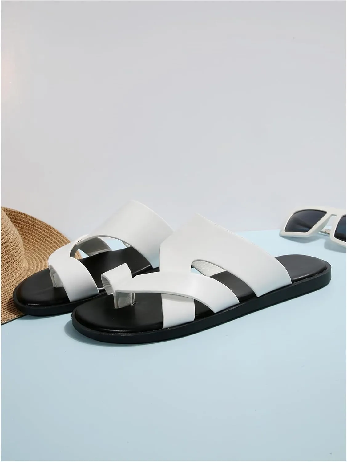 Verdusa Men's Casual Crisscross Leather Flip Flops Thong Sandals