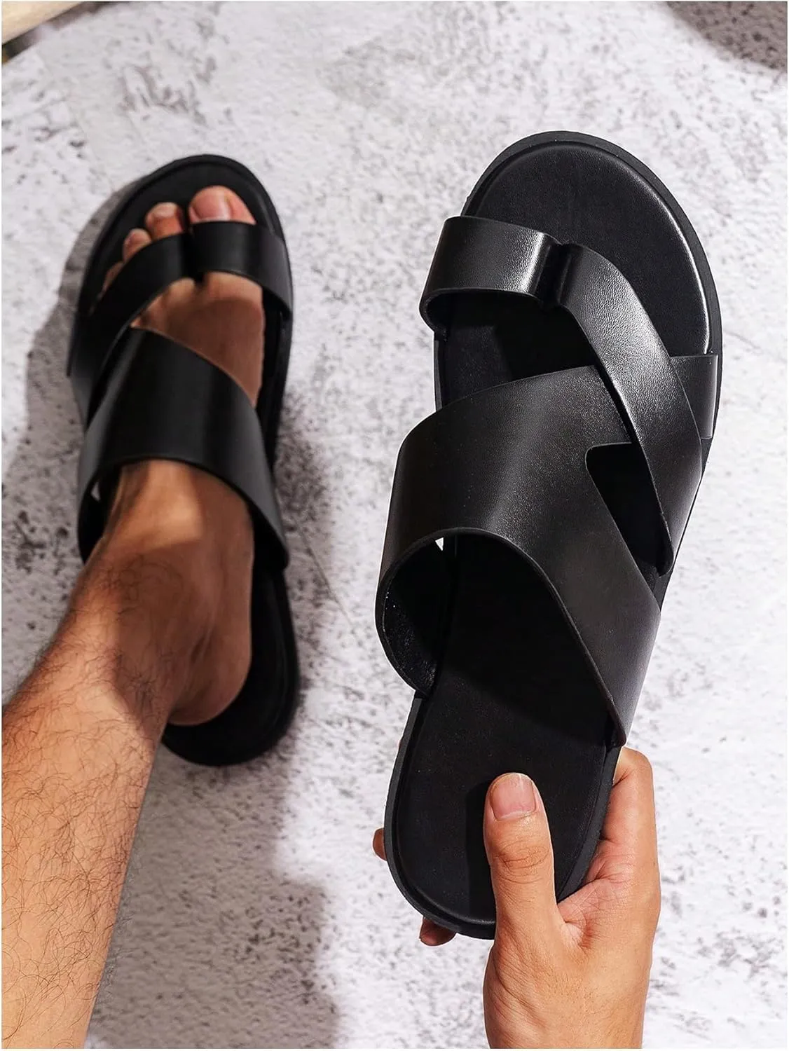 Verdusa Men's Casual Crisscross Leather Flip Flops Thong Sandals