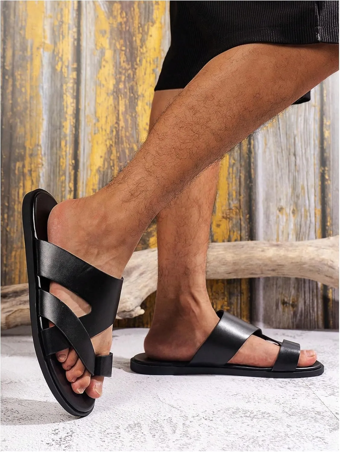 Verdusa Men's Casual Crisscross Leather Flip Flops Thong Sandals