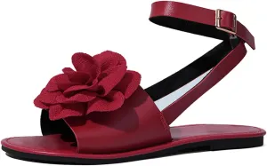 Verdusa Women's 3D Flower Sandals Open Toe Ankle Strap Vacation Flat Sandals