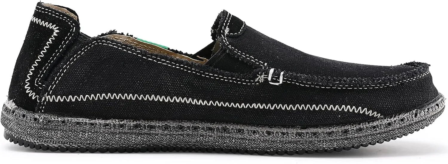 VILOCY Mens Slip on Deck Shoes Zero Drop Casual Canvas Loafer Vintage Flat Boat Shoes