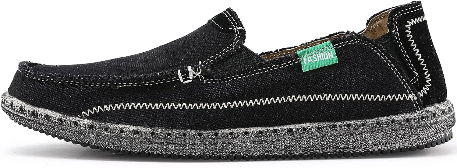 VILOCY Mens Slip on Deck Shoes Zero Drop Casual Canvas Loafer Vintage Flat Boat Shoes