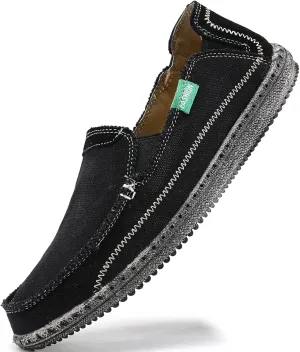 VILOCY Mens Slip on Deck Shoes Zero Drop Casual Canvas Loafer Vintage Flat Boat Shoes