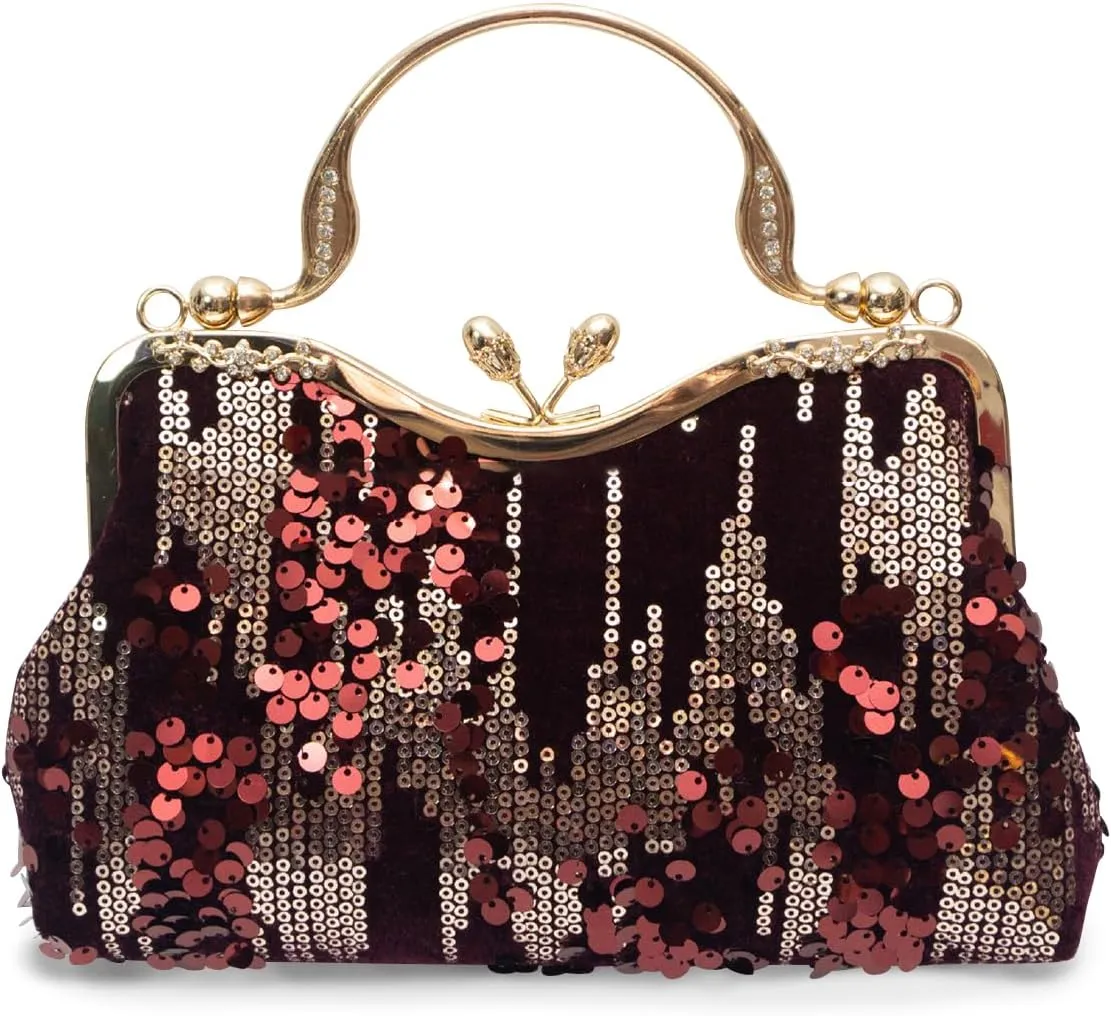 Vintage 1920s Evening Bag for Women Velvet Clutch Bag Sparkly Sequin Handbag Bridal Wedding Purse