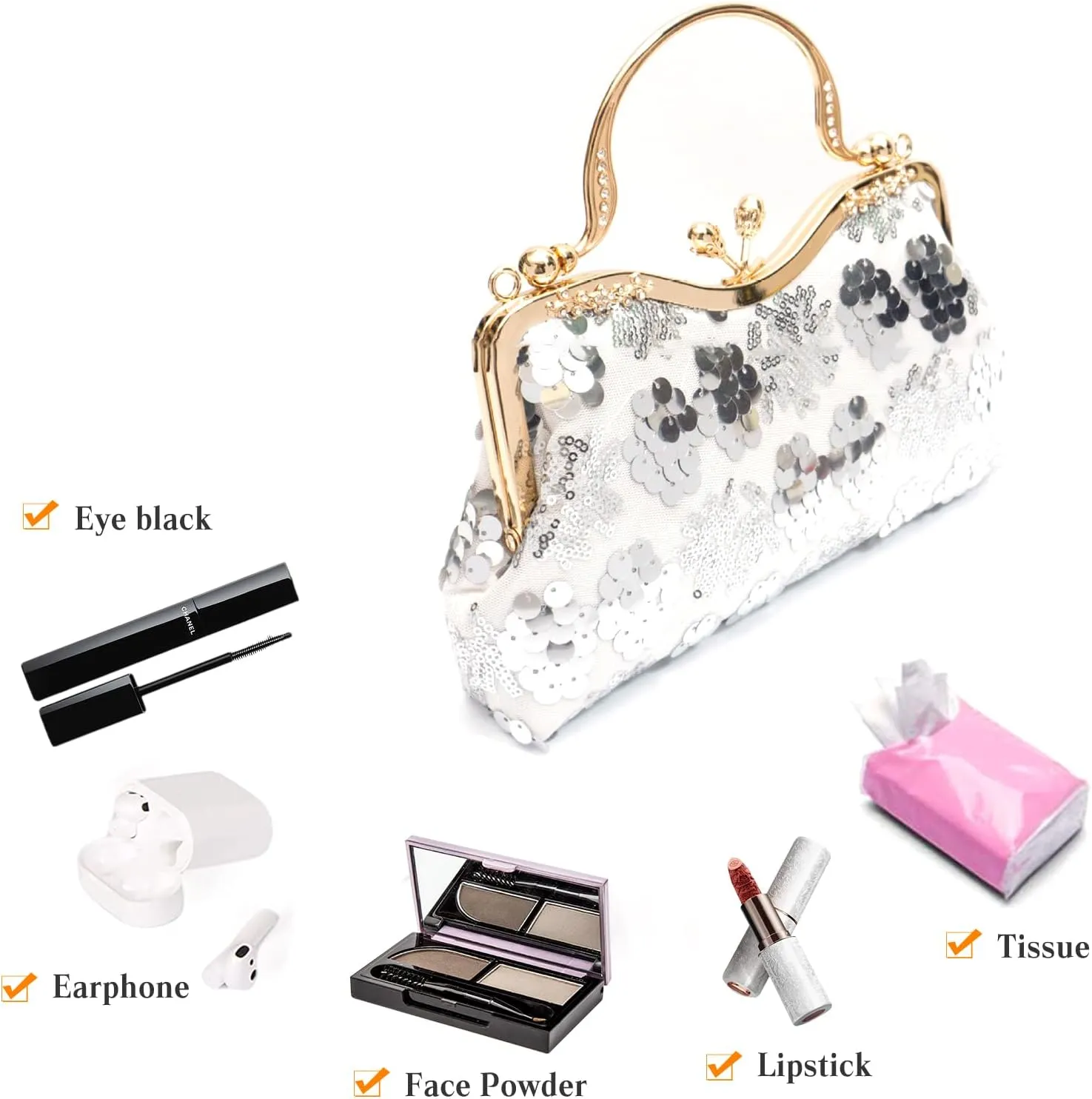 Vintage 1920s Evening Bag for Women Velvet Clutch Bag Sparkly Sequin Handbag Bridal Wedding Purse