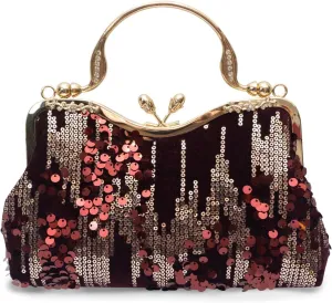 Vintage 1920s Evening Bag for Women Velvet Clutch Bag Sparkly Sequin Handbag Bridal Wedding Purse