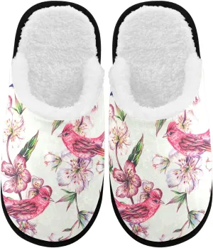 visesunny Blooming Flower Branch Of Cherry Peach Cozy Fuzzy Mens Womens Memory Foam House Slippers Plush Fleece