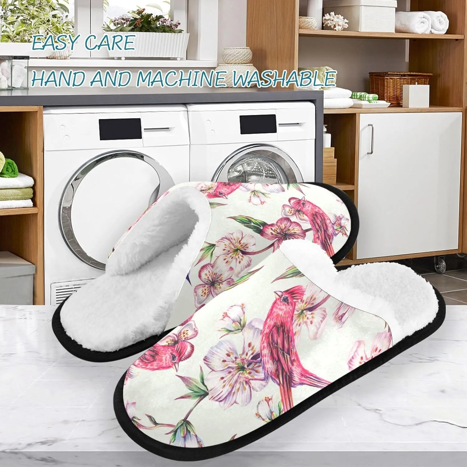 visesunny Blooming Flower Branch Of Cherry Peach Cozy Fuzzy Mens Womens Memory Foam House Slippers Plush Fleece
