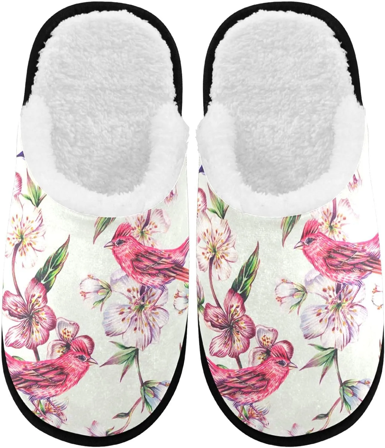 visesunny Blooming Flower Branch Of Cherry Peach Cozy Fuzzy Mens Womens Memory Foam House Slippers Plush Fleece