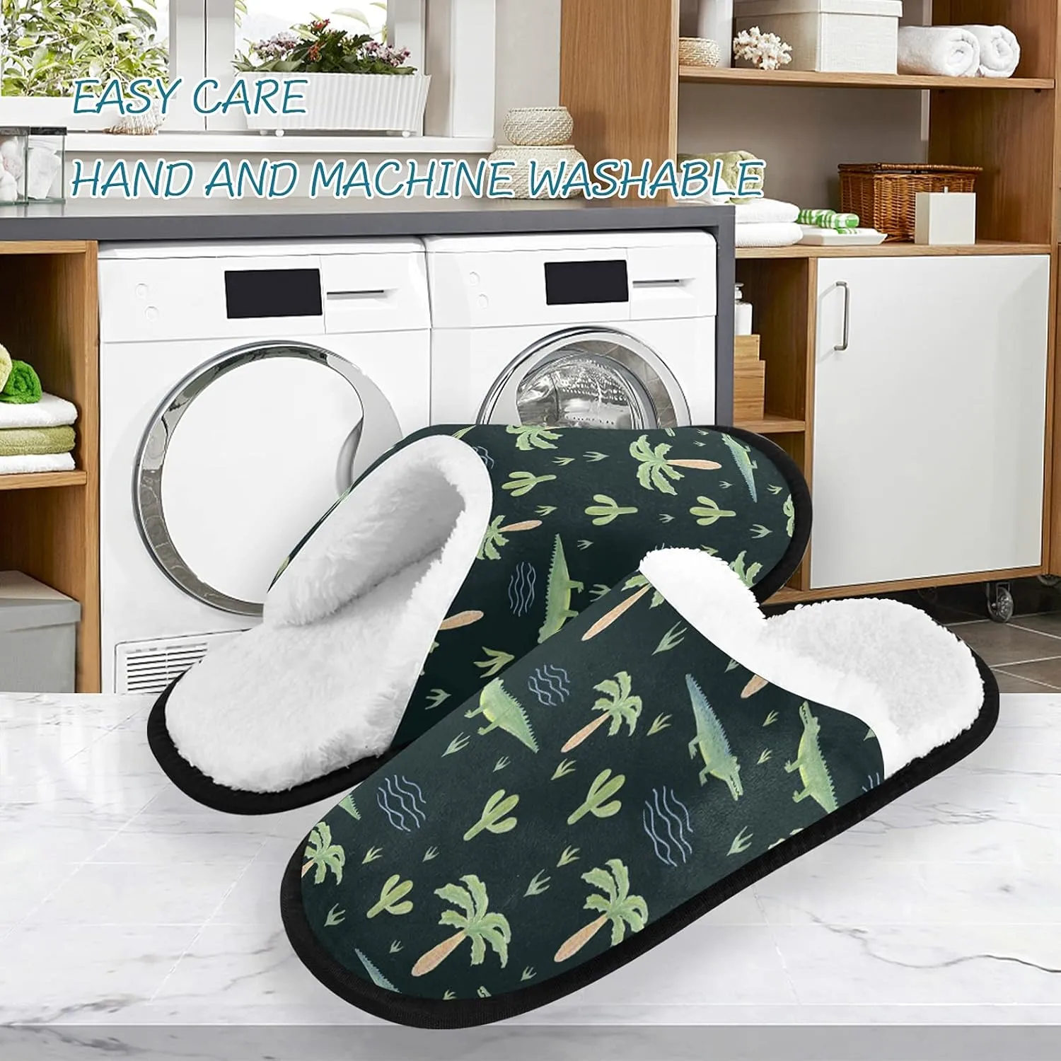 visesunny Crocodile Cartoon Style Cozy Fuzzy Womens Memory Foam House Slippers Plush Fleece Indoor Outdoor Slipper