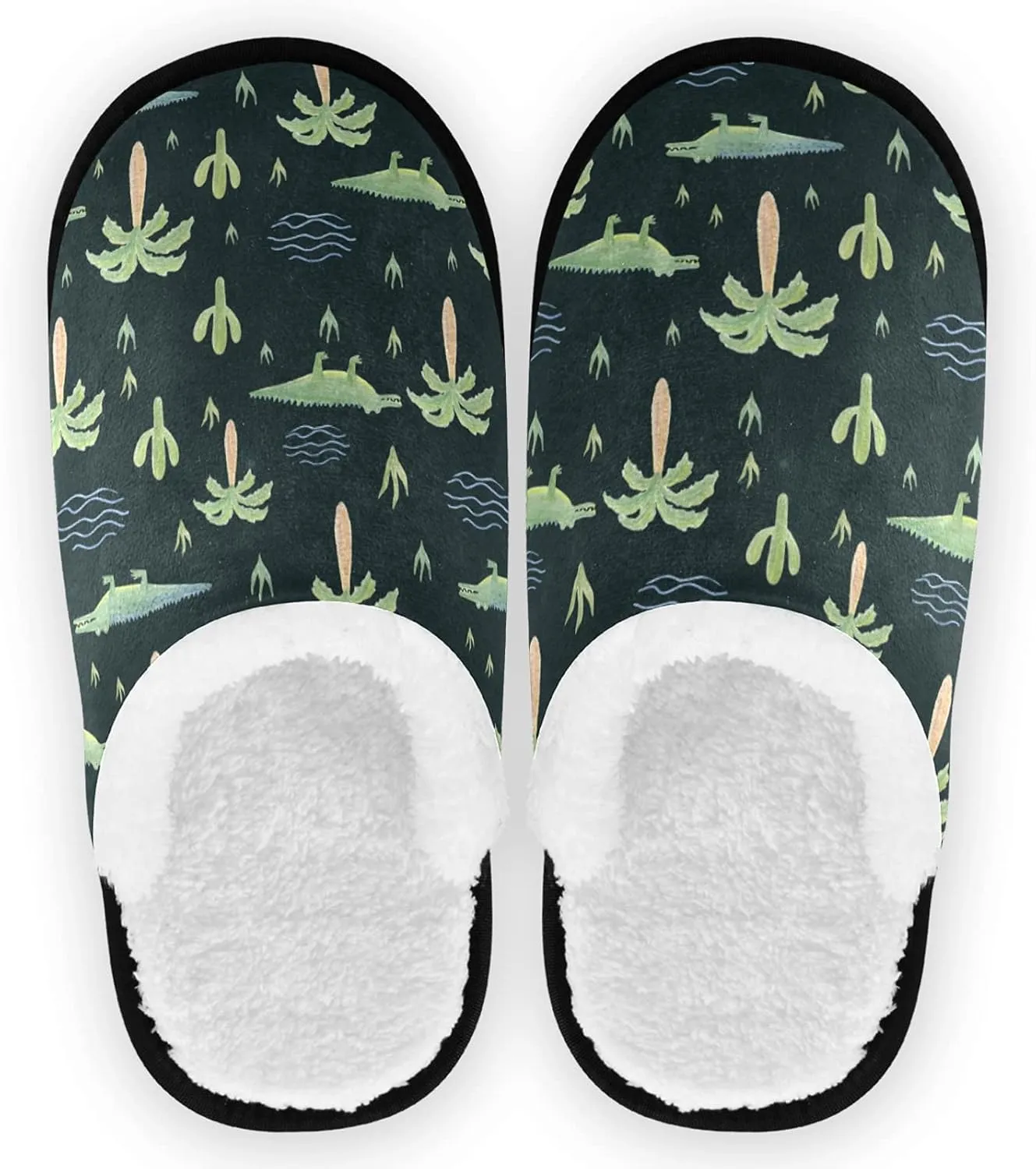 visesunny Crocodile Cartoon Style Cozy Fuzzy Womens Memory Foam House Slippers Plush Fleece Indoor Outdoor Slipper