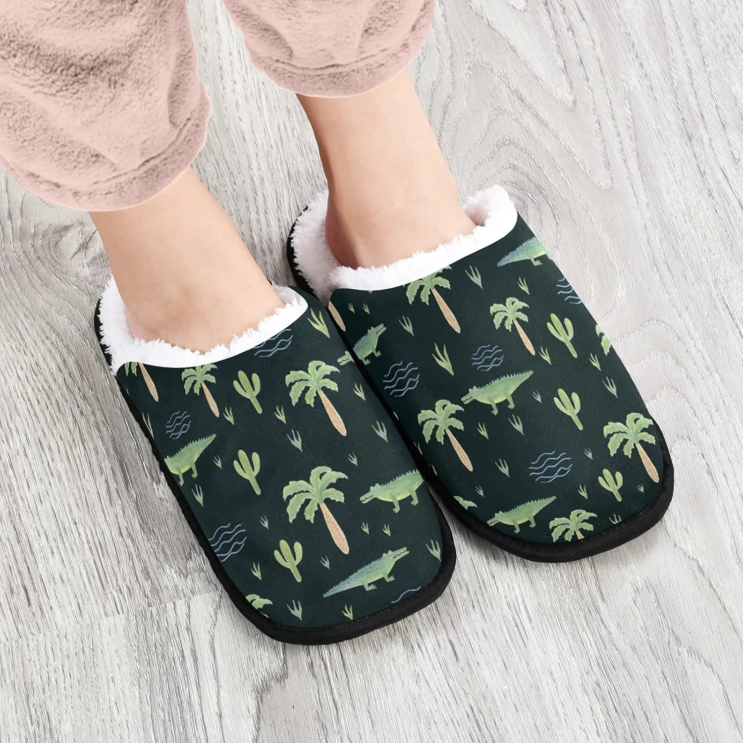 visesunny Crocodile Cartoon Style Cozy Fuzzy Womens Memory Foam House Slippers Plush Fleece Indoor Outdoor Slipper