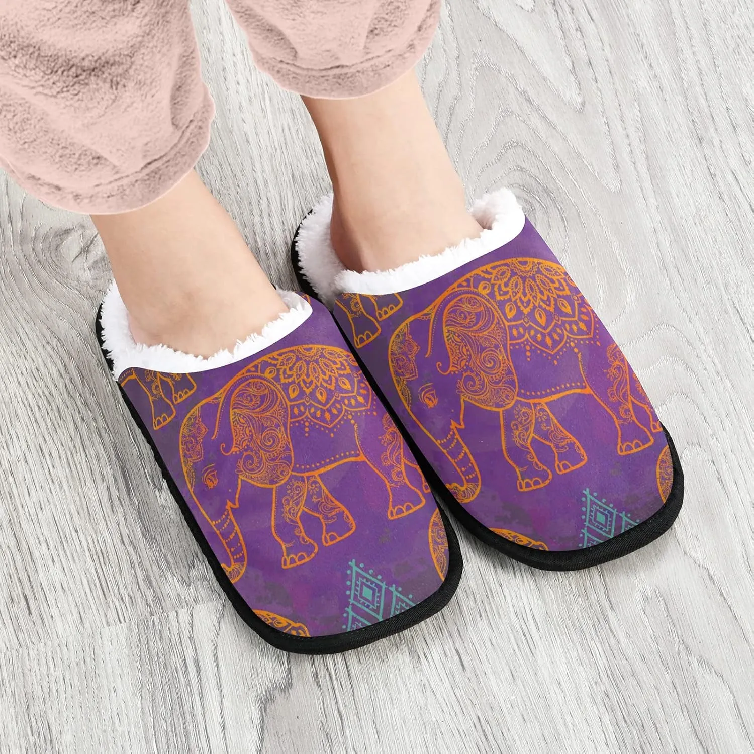 visesunny Slippers for Women Mens Stylish Foral Winter Warm Memory Foam Cotton Home Slippers Soft Plush Fleece Slip on House Slippers for Girls Indoor Outdoor Shoes