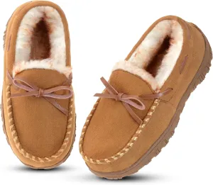 Vonair Kids Moccasin Slippers Memory Foam House Shoes Indoor Outdoor Rubber Bottom Slippers for Boys Girls