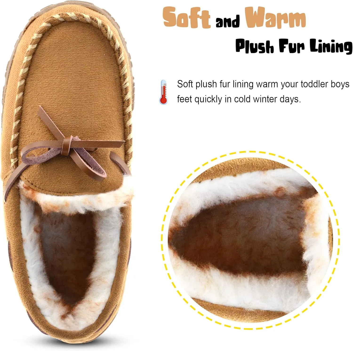 Vonair Kids Moccasin Slippers Memory Foam House Shoes Indoor Outdoor Rubber Bottom Slippers for Boys Girls