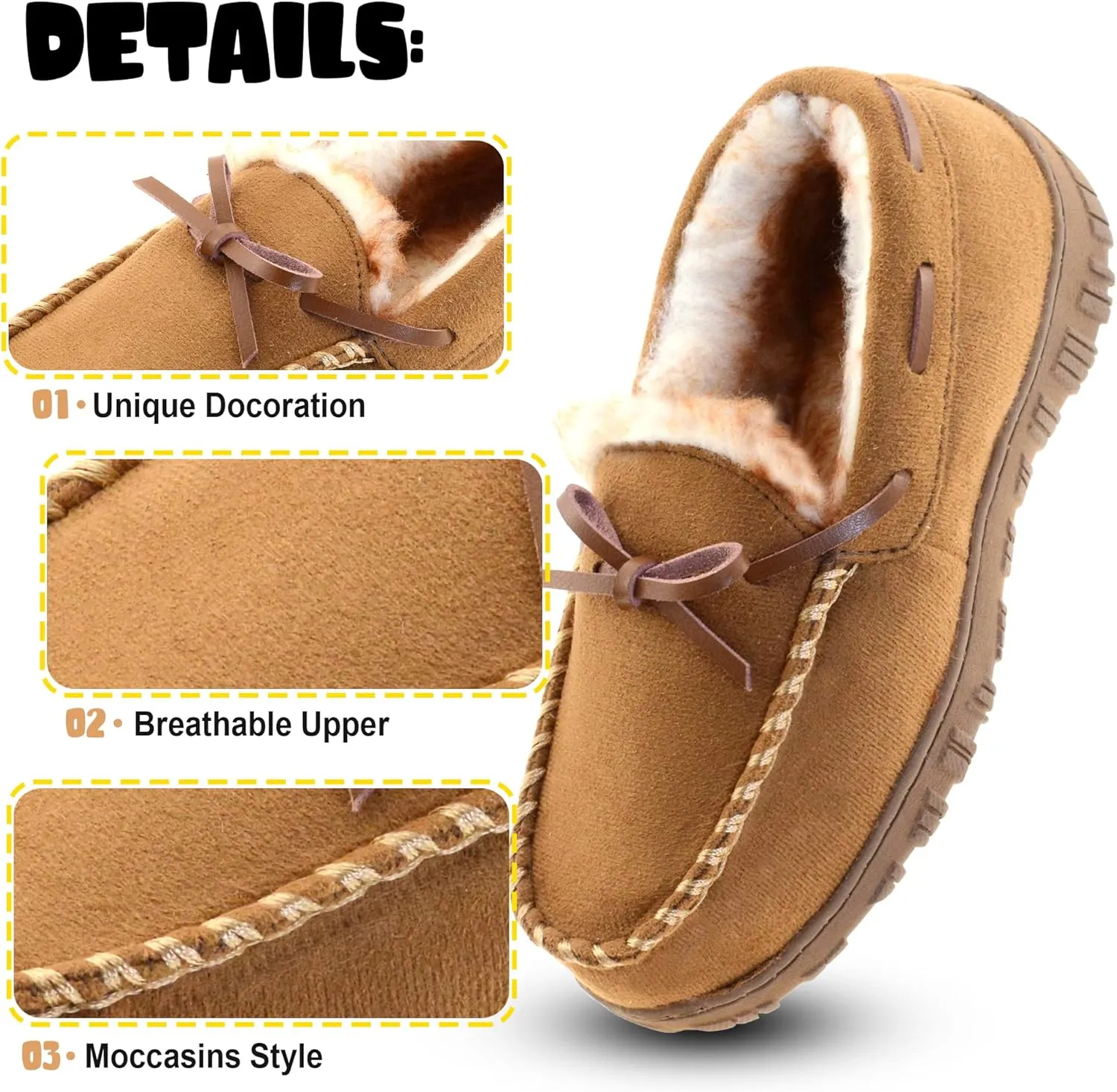 Vonair Kids Moccasin Slippers Memory Foam House Shoes Indoor Outdoor Rubber Bottom Slippers for Boys Girls