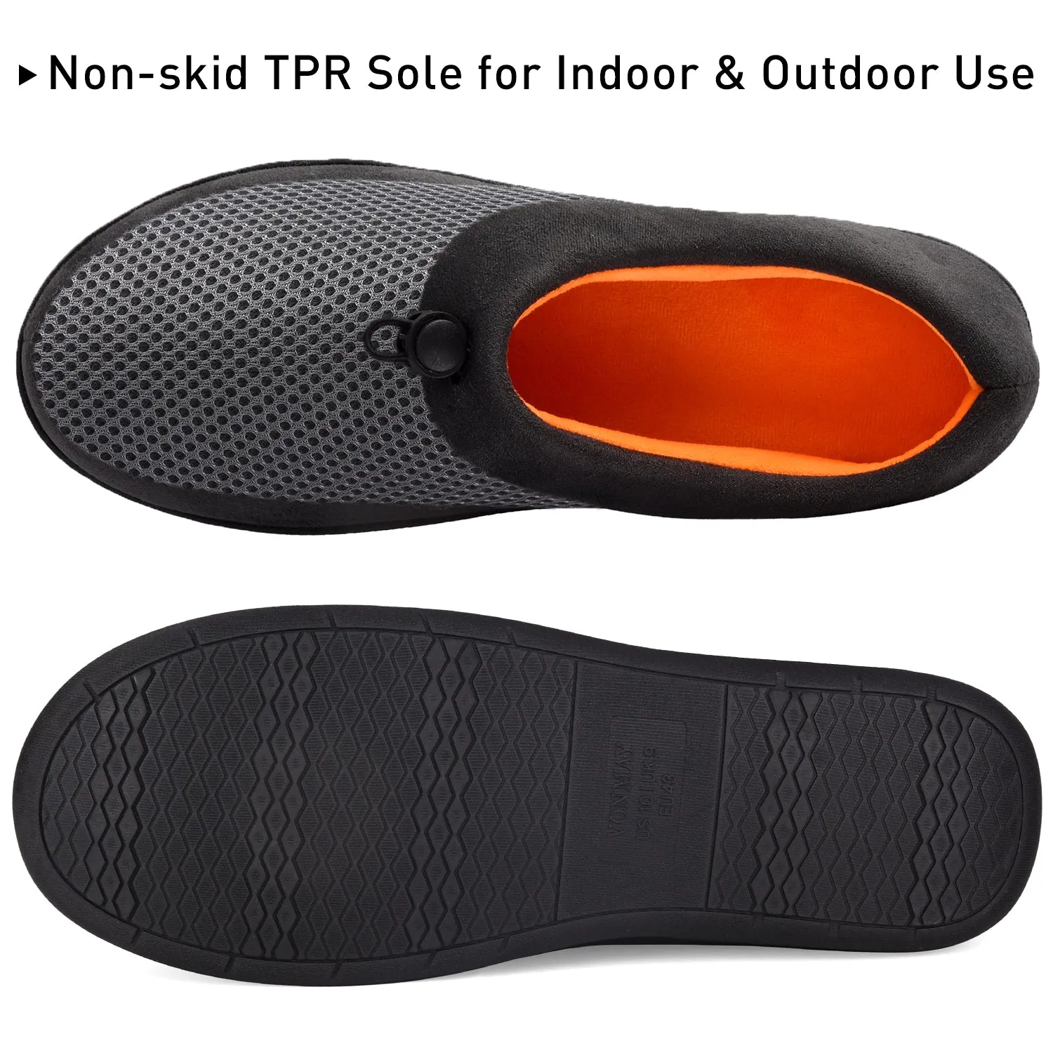 VONMAY Men's Slippers Memory Foam House Shoes Adjustable Closed Back