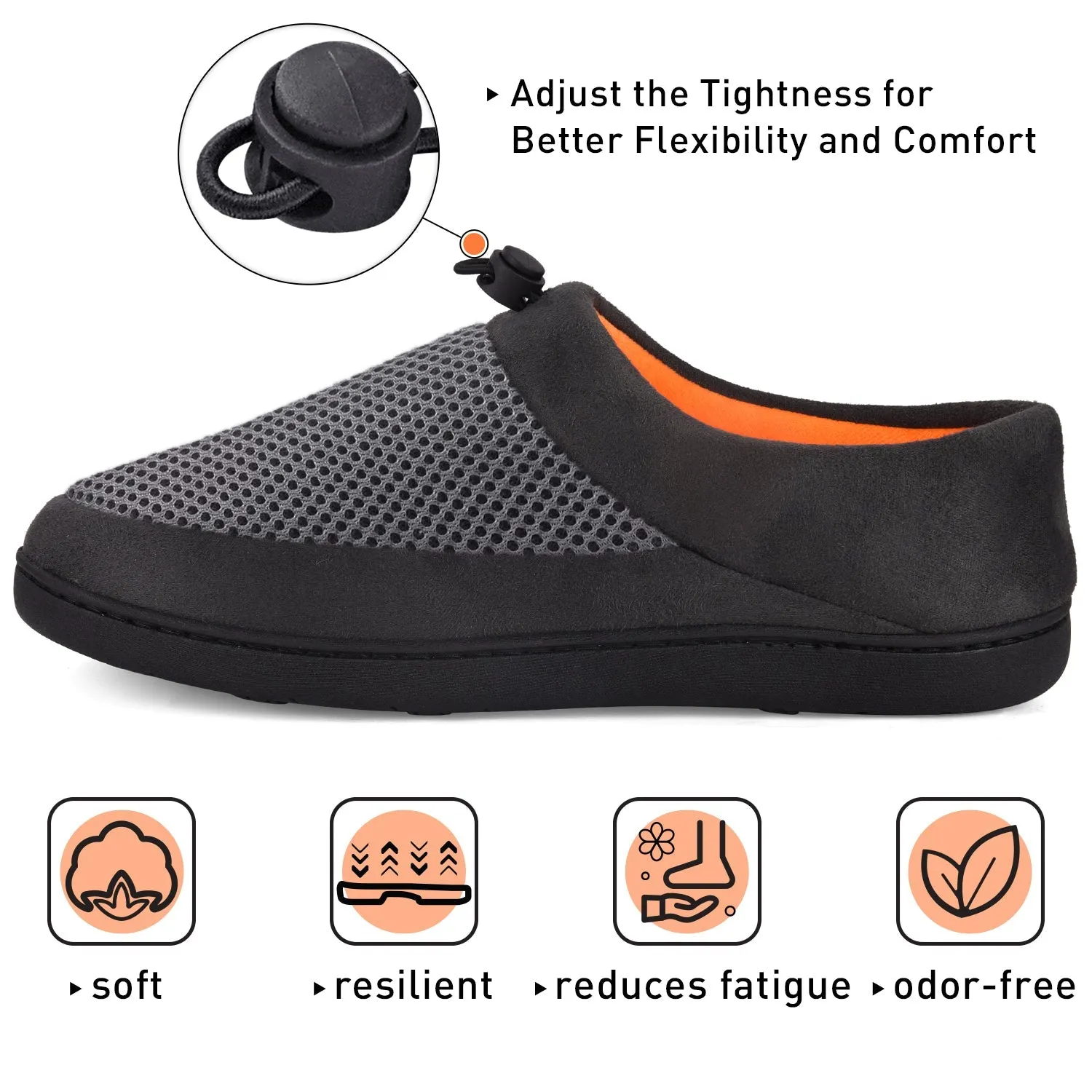 VONMAY Men's Slippers Memory Foam House Shoes Adjustable Closed Back