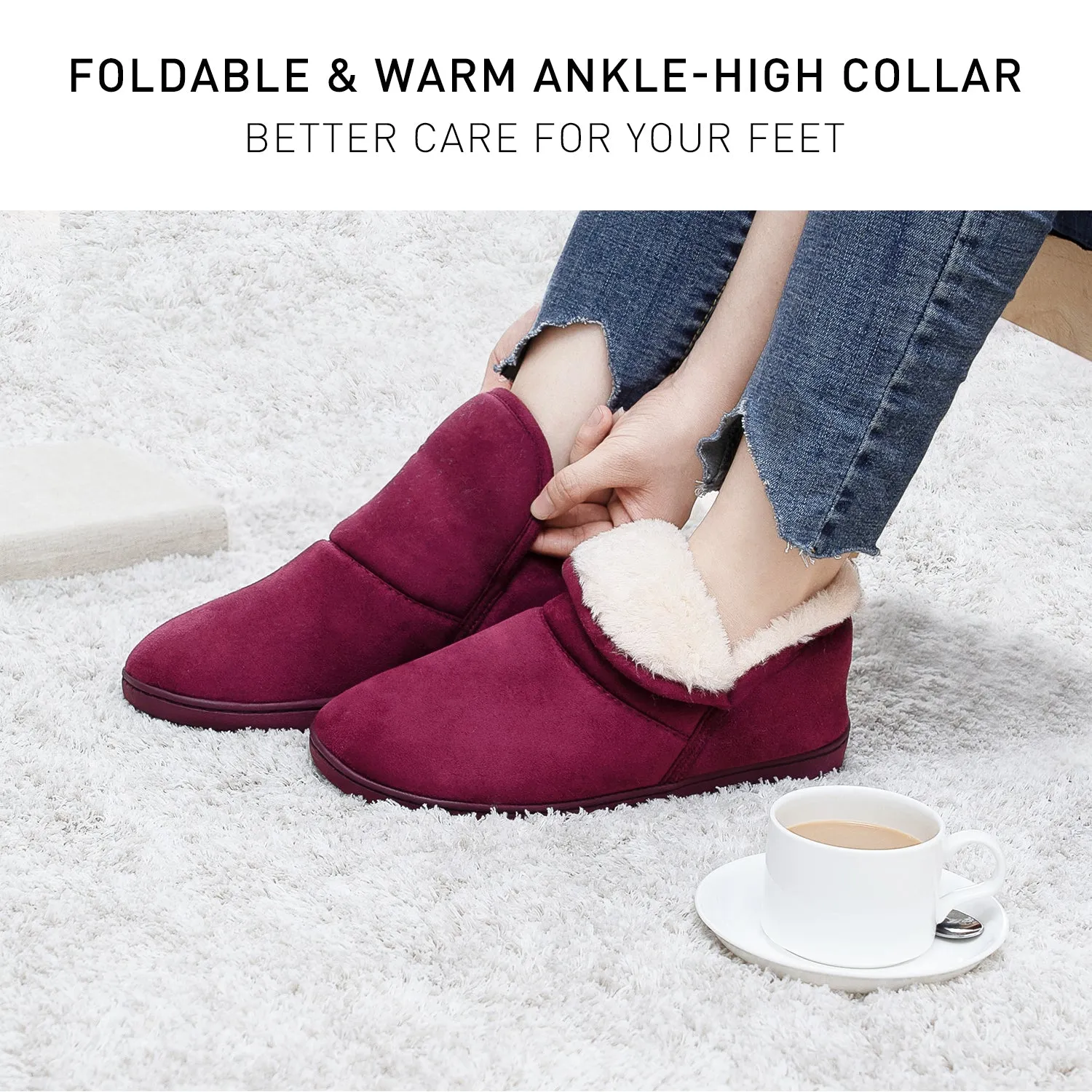 VONMAY Women's Faux Fur Suede House Booties Memory Foam Slippers