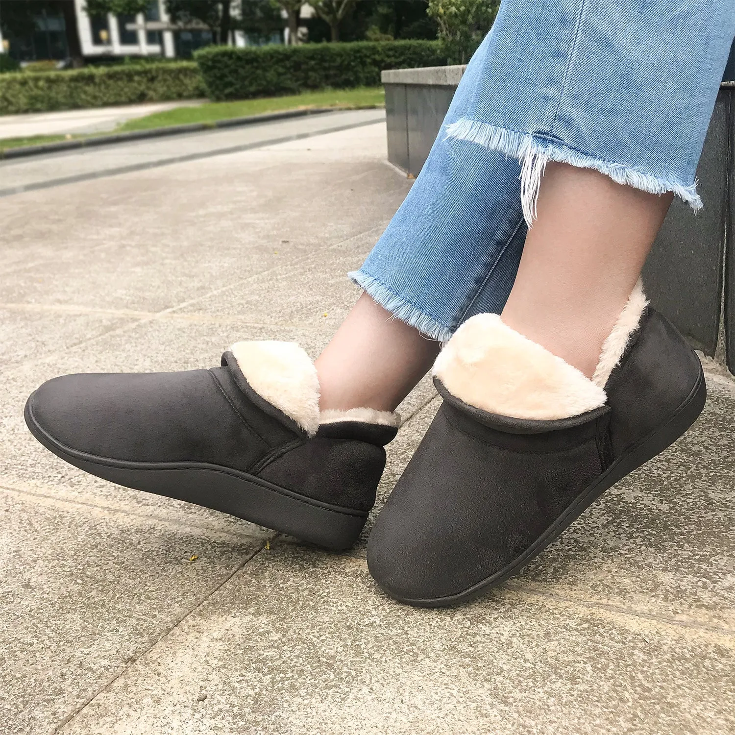 VONMAY Women's Faux Fur Suede House Booties Memory Foam Slippers