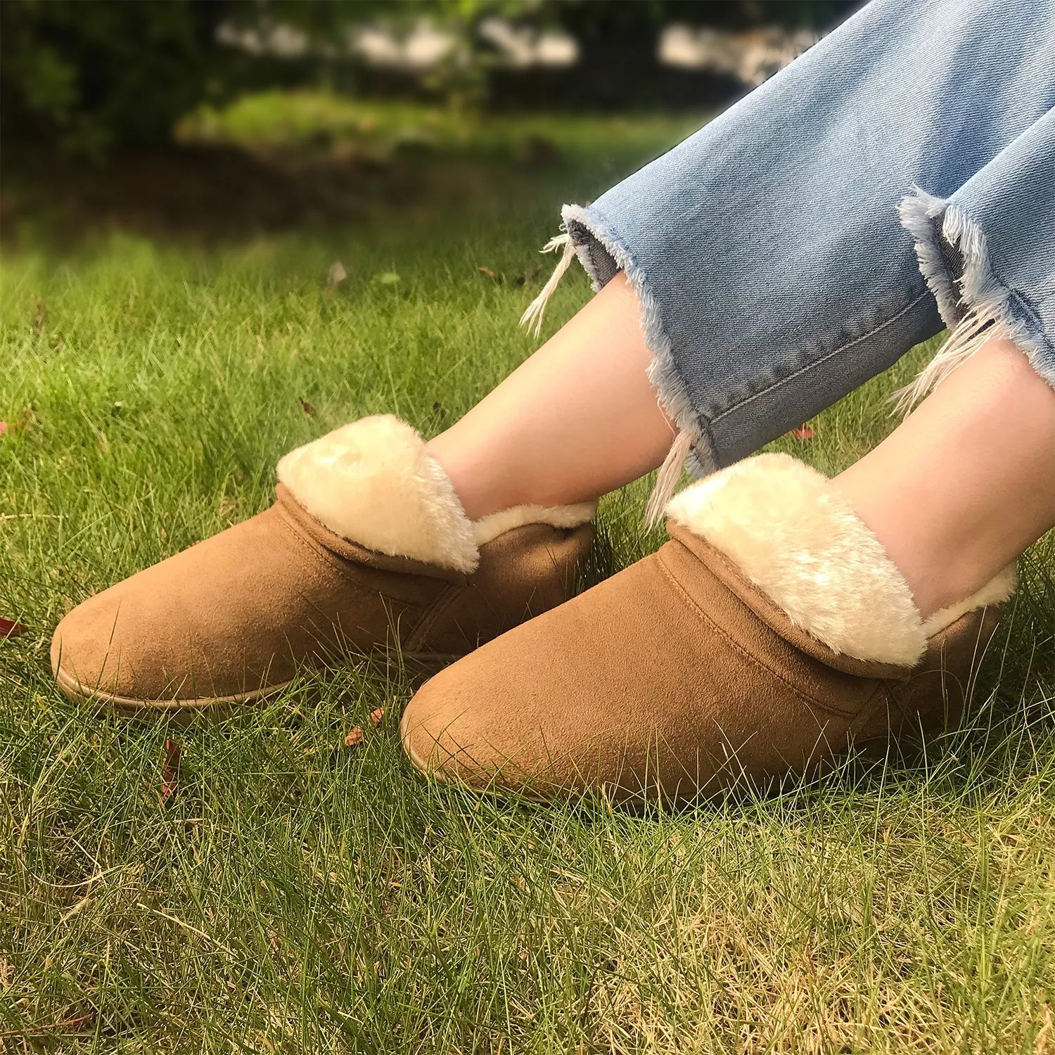 VONMAY Women's Faux Fur Suede House Booties Memory Foam Slippers