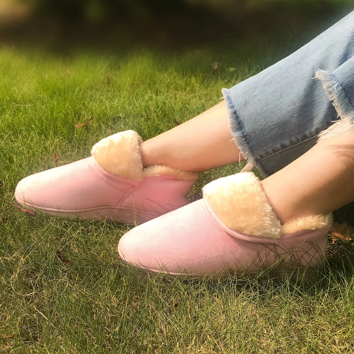 VONMAY Women's Faux Fur Suede House Booties Memory Foam Slippers