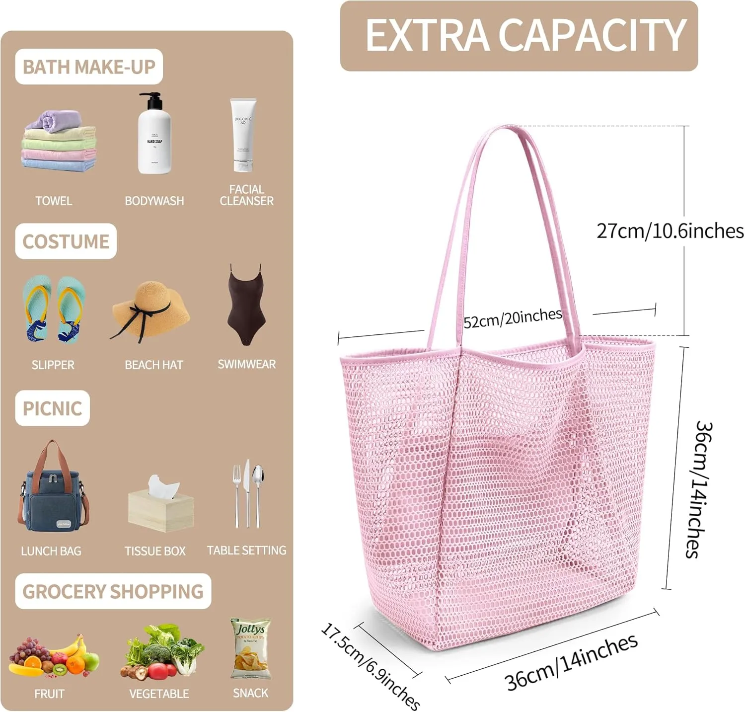 VOROLO Mesh Tote Beach Bag,Women Fairycore Hobo Bag,Shoulder Bag,Soft Summer Casual Crochet Bags