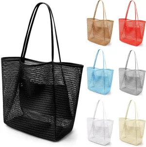 VOROLO Mesh Tote Beach Bag,Women Fairycore Hobo Bag,Shoulder Bag,Soft Summer Casual Crochet Bags