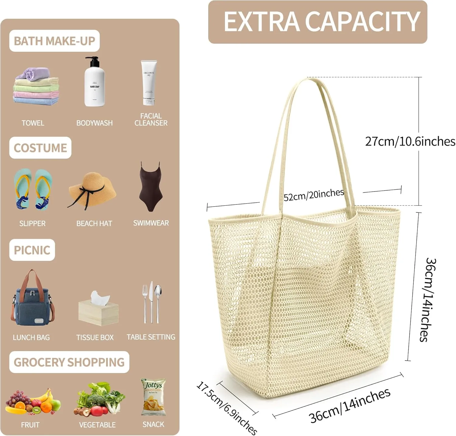 VOROLO Mesh Tote Beach Bag,Women Fairycore Hobo Bag,Shoulder Bag,Soft Summer Casual Crochet Bags