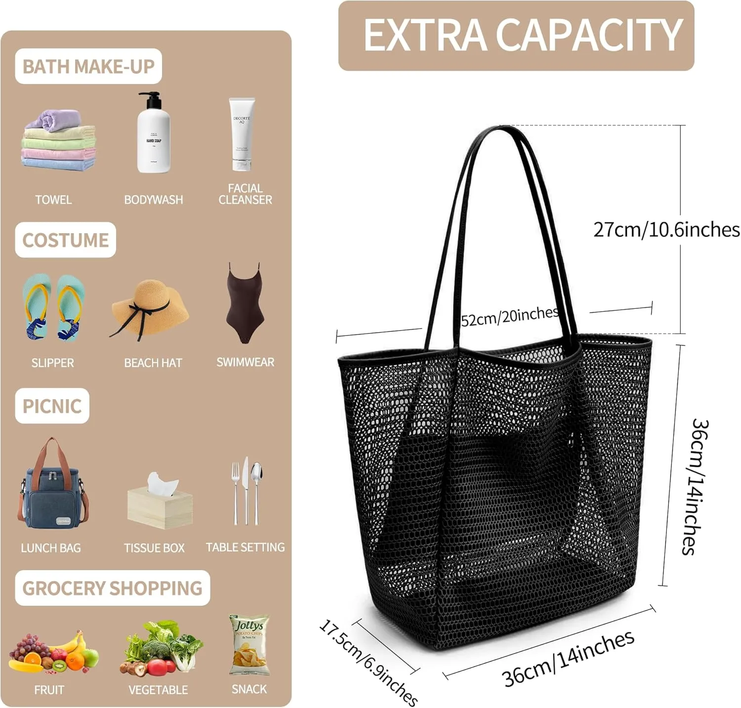 VOROLO Mesh Tote Beach Bag,Women Fairycore Hobo Bag,Shoulder Bag,Soft Summer Casual Crochet Bags