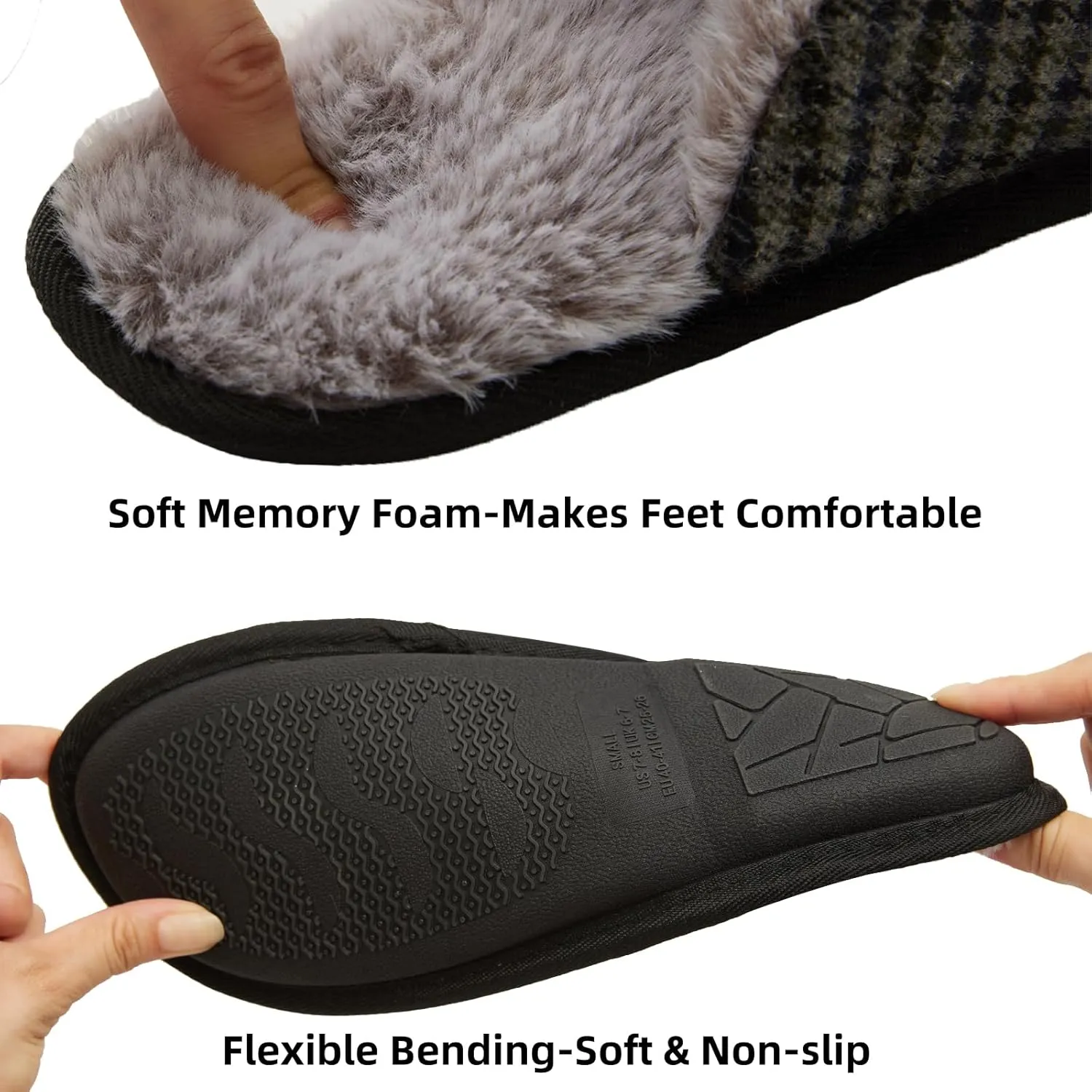 WALKFUN House Slippers for Men Plush Two Tone Warm Indoor Slip-on Slippers Shoes Memory Foam Home Full Toe Comfortable Slippers