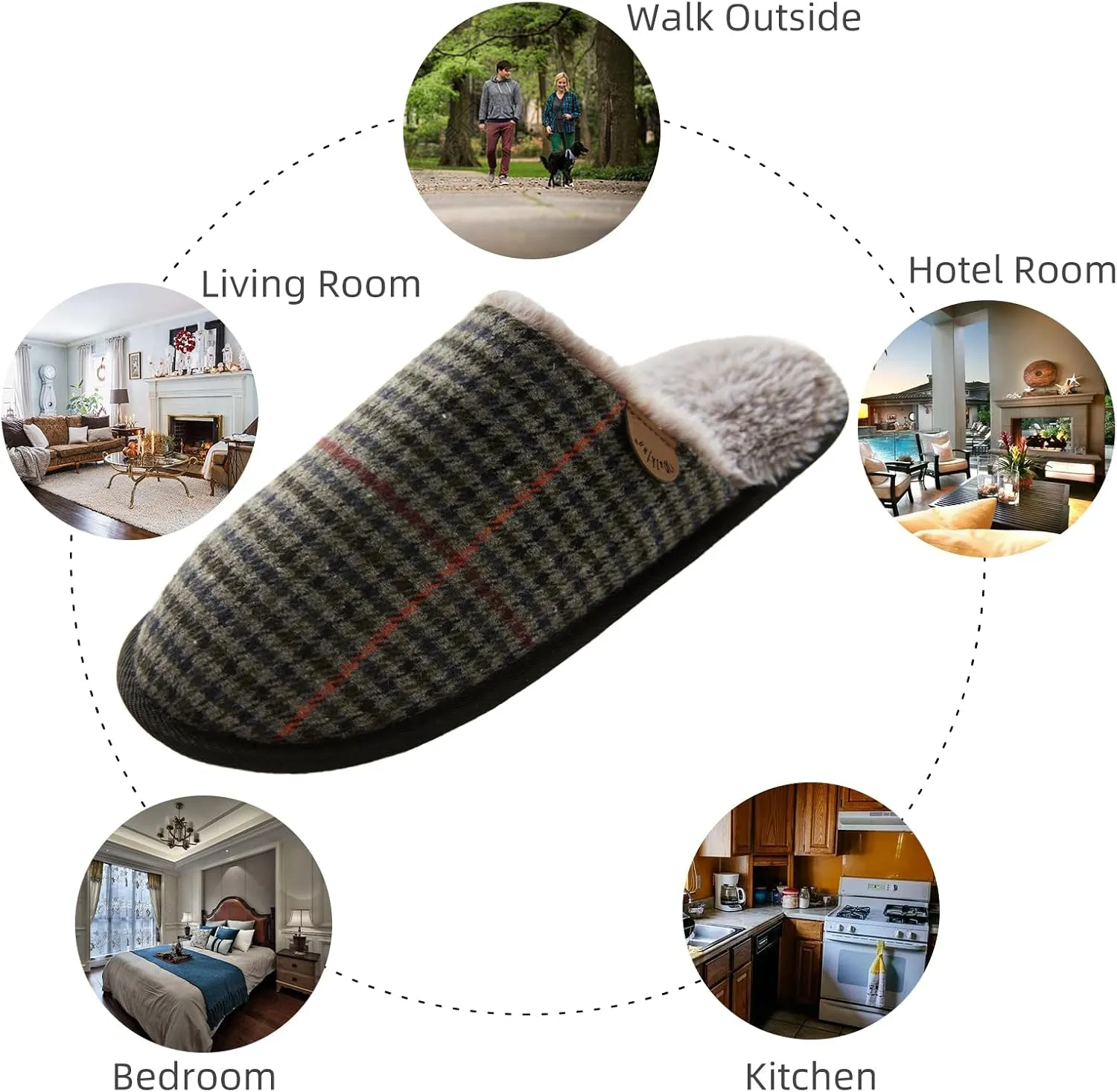 WALKFUN House Slippers for Men Plush Two Tone Warm Indoor Slip-on Slippers Shoes Memory Foam Home Full Toe Comfortable Slippers